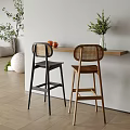 Modern Bar Counter With Two Bar Stools Vase Oranges Green Plants White Wall And Wooden Floor