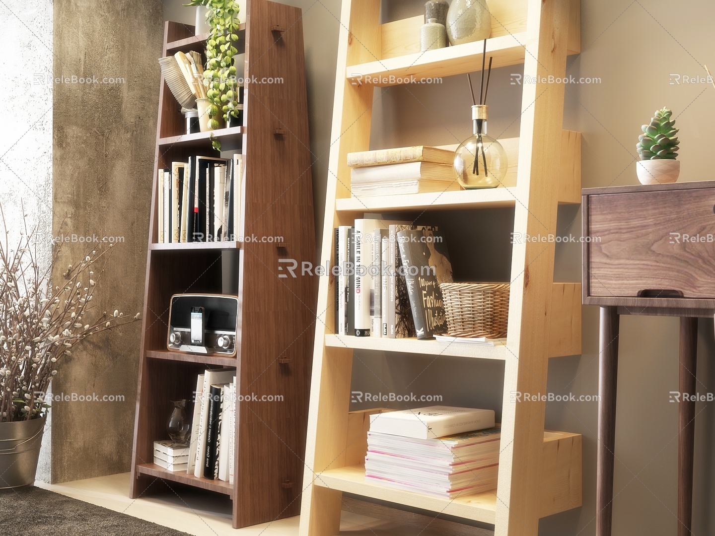 Storage Rack Bookshelf Decorative Cabinet Book Ornaments Combination 3d model