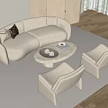 Modern Beige Curved Sofa and Round Coffee Table Set With Accent Chairs and Area Rug