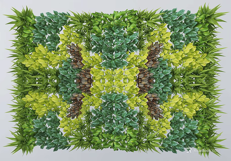 Creative Green Living Wall Design With Diverse Green And Yellow Foliage For Indoor Decor 3d model 