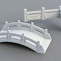 White Stone Landscape Bridge With Arched Body And Carved Railings Model