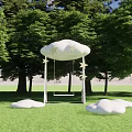 Outdoor Playground Equipment Cloud Shaped Pavilion With Swing Star Decorations On Green Grass And Trees
