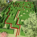 Fun Amusement Park Maze With Green Hedge Paths And Surrounding Trees