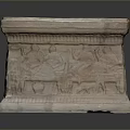 Ancient Stone Square Container With Carved Human Figures And Decorative Base 3d model