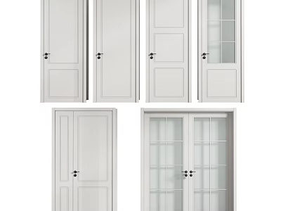 White Hinged Doors With Various Designs Including Glass Panels And Solid Panels 3d model