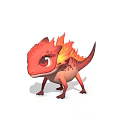 Cute Red Baby Dragon Character With Orange Frills And Big Eyes