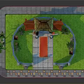 Colorful Castle Style Building With Circular Layout Red Roofs Towers Green Lawn And Palm Trees