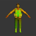 3D Male Character In Sunglasses Green Bulletproof Vest White Shirt Blue Pants Black Gloves Boots