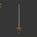Medieval Style Sword With Long Metal Blade Red Hilt And Golden Cross Guard