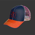 Stylish Blue White Red Trucker Hat With Mesh Back And Red Logo 3d model