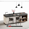 Modern Bar Counter Interior With Black Countertop White Cabinets Bar Stools And Pendant Lights
