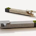 Modern Landscape Bench With Wooden Stone Structure And Integrated Green Plant Planters
