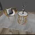 Elegant Leisure Chair With Gold Metal Frame White Cushion And Round Side Table