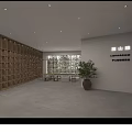 Minimalist Modern Interior With Round Dining Table Calligraphy Decor Recessed Lighting And Chairs