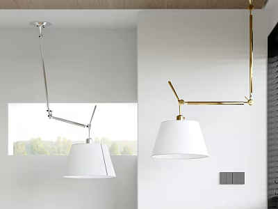 Adjustable Arm Pendant Lights With Silver Gold Finishes And White Lampshades For Modern Interiors 3d model