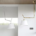 Adjustable Arm Pendant Lights With Silver Gold Finishes And White Lampshades For Modern Interiors