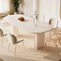 Minimalist Modern Dining Table Set With White Tabletop And Transparent Chairs 3d model