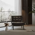 Modern Tufted Black Leather Leisure Chair For Elegant Minimalist Living Room Interior