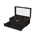 Black Jewelry Cabinet with Organized Watch Compartments and Metal Hardware Design