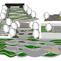 Modern Staircase Design With Green Landscaping And Curved Pathways In Urban Park Setting