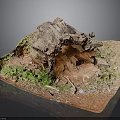Natural Tree Stump Scene Model With Green Grass And Red Dirt