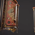 Ornate Entryway Cabinet and Side Cabinet with Gold Trim Intricate Carvings and Red Lacquer Panels