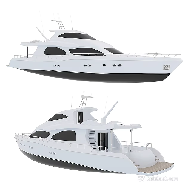 Modern White Luxury Yacht With Multiple Windows Deck Railings And Upper Structure 3d model