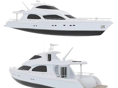 Modern White Luxury Yacht With Multiple Windows Deck Railings And Upper Structure 3d model
