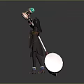 Fantasy Female Character In Dark Attire With Creature Inspired Staff And Mythical Accessories