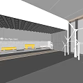 Exhibition Hall Interior With Wind Turbine Models White Display Stand Yellow Benches And Digital Screen