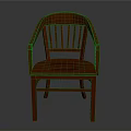 Red Wooden Chair With Armrests Slatted Backrest And Solid Seat Design