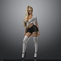 Blonde Woman In White Top Black Shorts White Thigh High Socks And Black High Heels