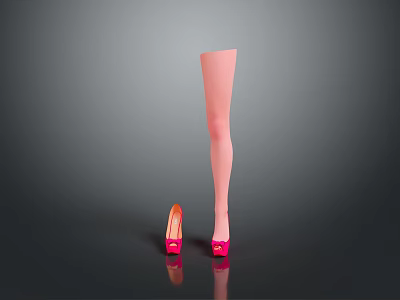 Pink Stocking and Pink High Heels on Gray Background with Shiny Reflection 3d model