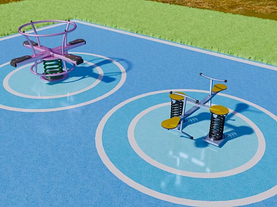 Colorful Outdoor Playground Equipment With Pink Rotary Structure And Yellow Spring Riders 3d model