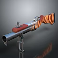 Tactical Shotgun With Orange Black Striped Grip And Silver Barrel On Metal Stand
