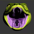 Green and Yellow Snake with Open Mouth Purple Interior Extended Tongue and Yellow Eyes