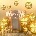 Golden Spheres Happy Birthday Arch Photo Spot With Water Reflection Decorations