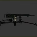 Military Machine Gun With Tripod Stand Long Barrel And Ammunition Box