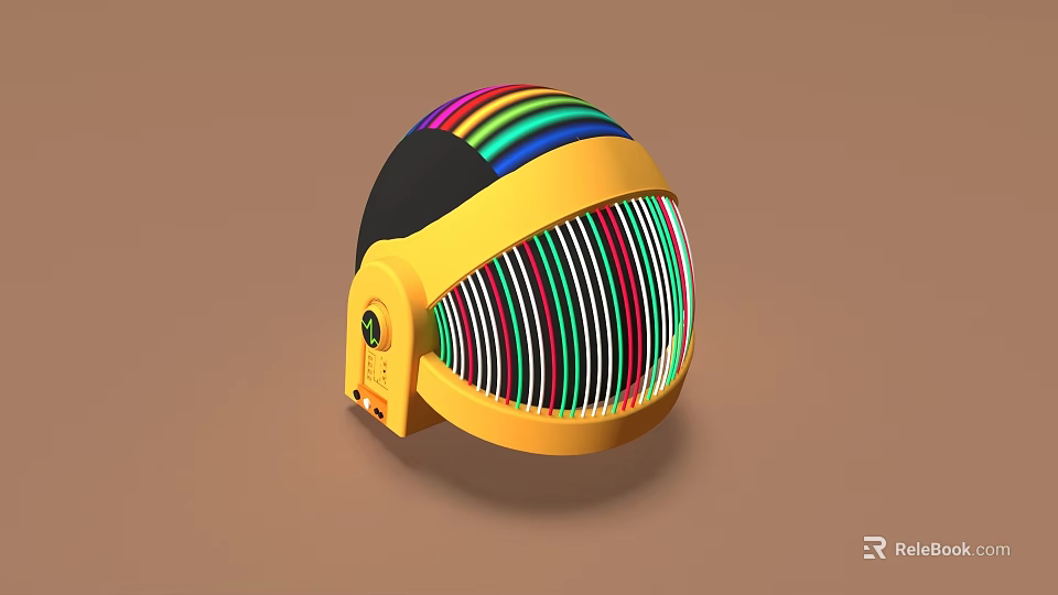 Vibrant Musical Instrument Tools and Artistic Painting Supplies with Rainbow Stripes in Yellow Helmet Design 3d model 