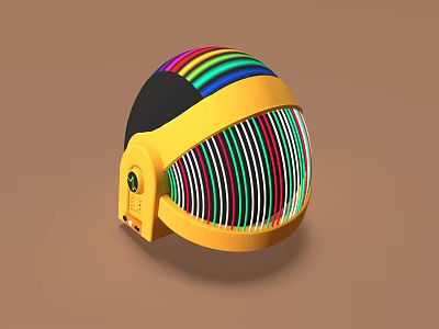 Vibrant Musical Instrument Tools and Artistic Painting Supplies with Rainbow Stripes in Yellow Helmet Design 3d model