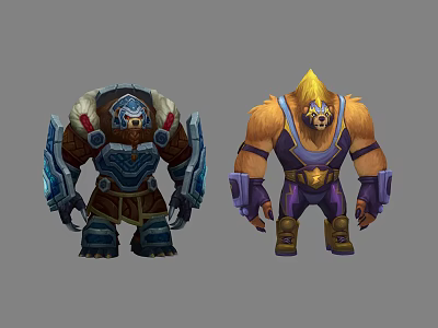 Two Different Character Creature Designs With Armor Fur And Colorful Costumes 3d model