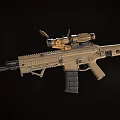 Sand Colored Military Tactical Rifle With Optic Sight Tactical Barrel And Magazine