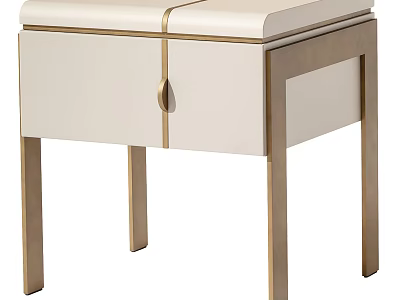 Elegant Modern Nightstand With White Body Gold Metal Frame Upholstered Top And Stitching Details 3d model