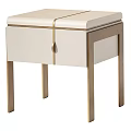 Elegant Modern Nightstand With White Body Gold Metal Frame Upholstered Top And Stitching Details