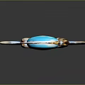 Ornate Magic Staff With Glowing Blue Crystal And Golden Wing Decorations