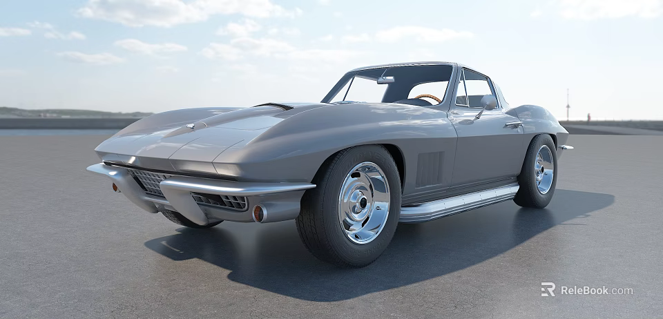 Classic Grey Sports Car With Streamlined Exterior Silver Alloy Wheels Parked On Open Road 3d model 