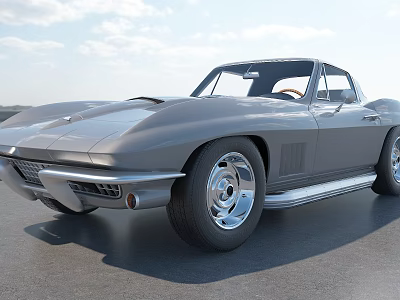 Classic Grey Sports Car With Streamlined Exterior Silver Alloy Wheels Parked On Open Road 3d model