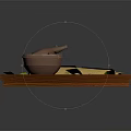 Traditional Home Kitchen Wooden Tray with Mortar Pestle Spices Leaves and Cloth Bag