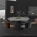 Modern Restaurant Interior With Round Dining Table Chairs Large Window City View 3d model