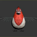 Cartoon Cardinal Bird With Red Body White Belly And Black Wings On Grey Background